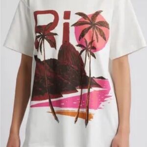 FARM Rio White Tee with Pink and Brown Print